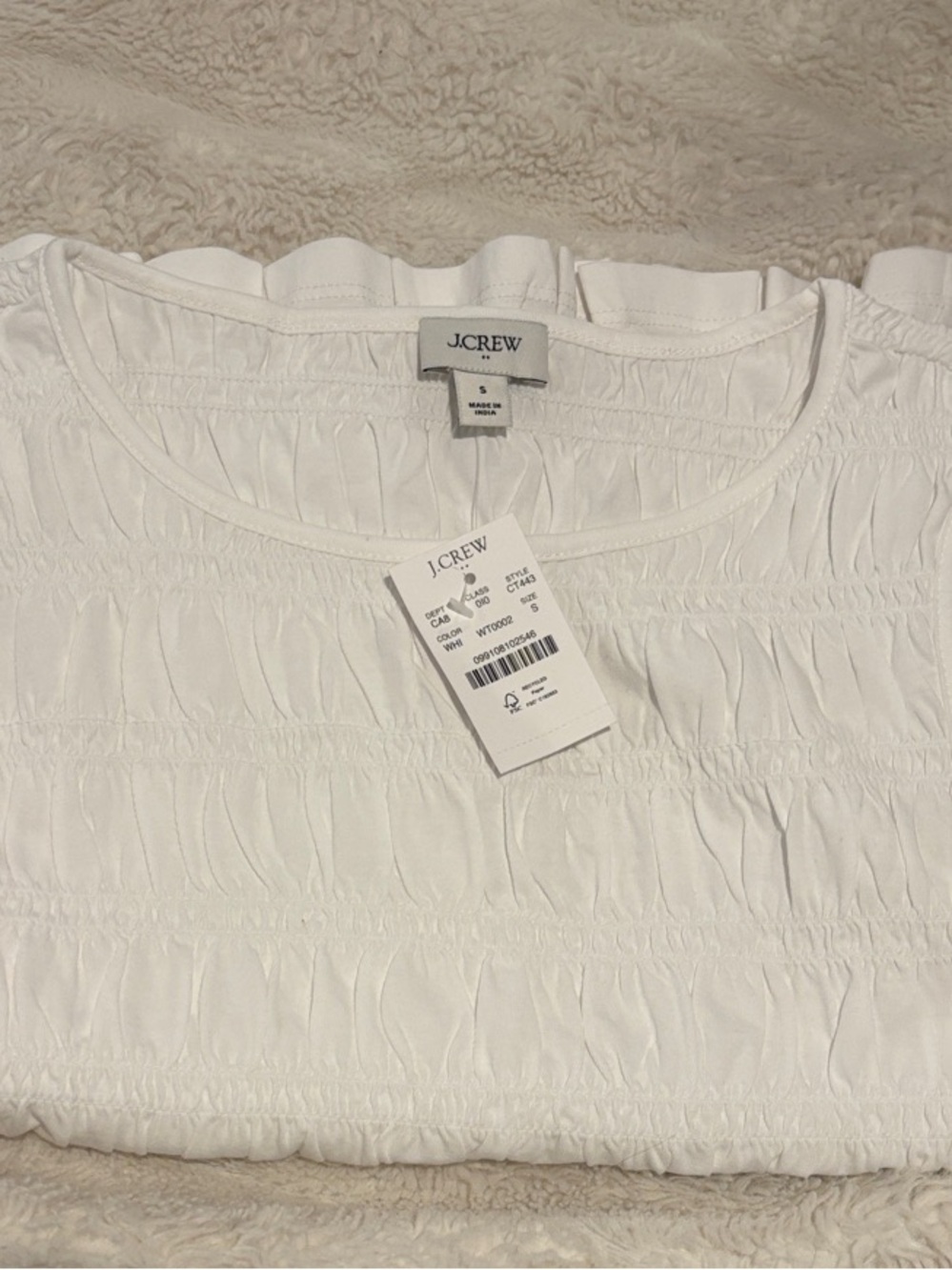 J. Crew White Smocked Tank Top with Ruffled Hem - Picture 5 of 5
